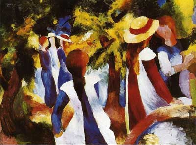 Gemälde Reproduktion von August Macke Mädchen im Wald