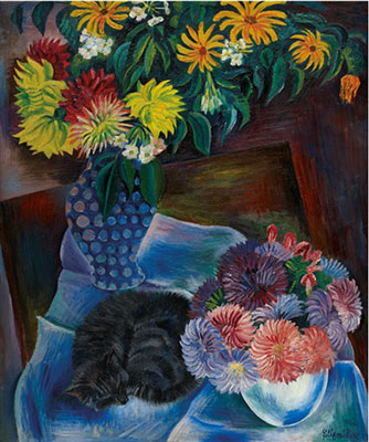 Gemälde Reproduktion von Conrad Felixmuller Autumn Flower with Cat II