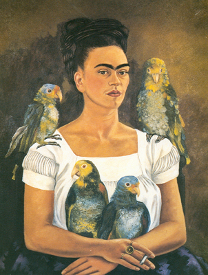 Gemälde Reproduktion von Frida Kahlo Ich und meine Papageien