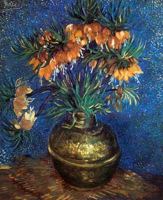 Gemälde Reproduktion von Vincent Van Gogh Frischlinge in einer Kupfervase-Du findest die Farbe Impasto