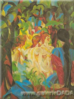 August Macke Chicas Bathing with Town in background reproduccione de cuadro