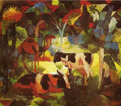 August Macke Paisaje con vacas y camello reproduccione de cuadro