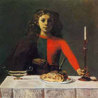 Balthasar Balthus Chica en verde y rojo reproduccione de cuadro