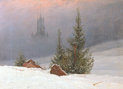 Caspar David Friedrich Paisaje de invierno con una iglesia reproduccione de cuadro