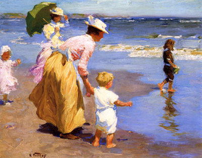 Edward Henry Potthast En la playa reproduccione de cuadro