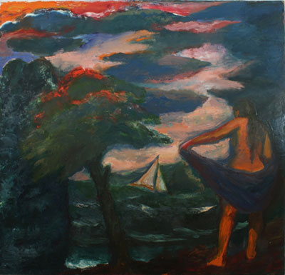 Elmer Bischoff Figura, Barco, Nubes reproduccione de cuadro