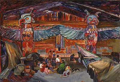 Emily Carr Interior de la Casa India con tótems reproduccione de cuadro