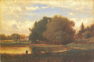 George Innes Paisaje con la pesca del hombre reproduccione de cuadro