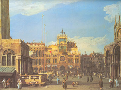 Giovanni Canaletto Piazza San Marco: La torre del reloj reproduccione de cuadro