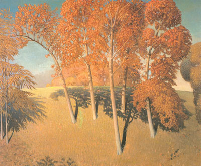 Grant Wood Oaks de otoño reproduccione de cuadro