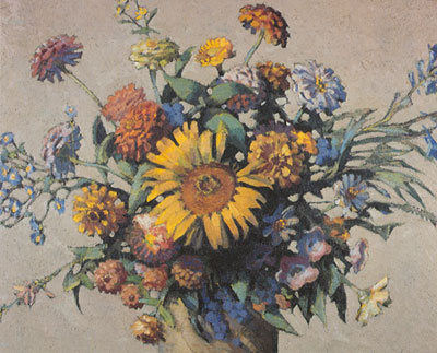 Grant Wood Zinnias reproduccione de cuadro