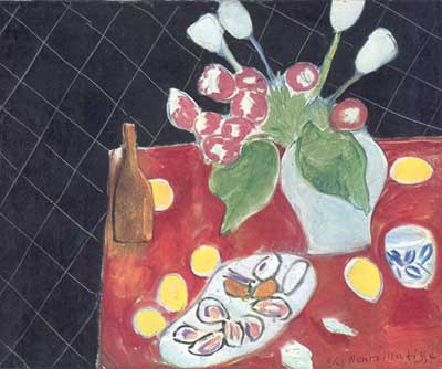 Henri Matisse Tulipanes y peces en un fondo oscuro reproduccione de cuadro