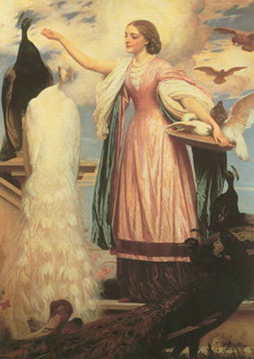 Lord Frederic Leighton Una chica alimentando pavos reproduccione de cuadro