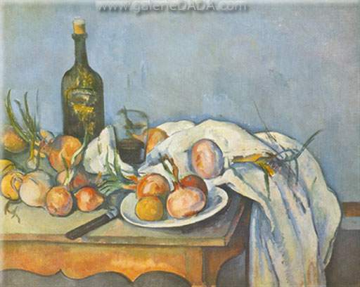 Paul Cezanne Todavía - Vida con Onions y botella reproduccione de cuadro