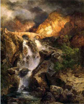 Thomas Moran Agua en cascada reproduccione de cuadro