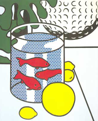 riproduzione-quadri-di Roy Lichtenstein Ancora Life con Goldfish Bowl Painting