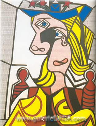 riproduzione-quadri-di Roy Lichtenstein Donna con Hat fiorito