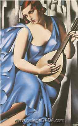 riproduzione-quadri-di Tamara de Lempicka Signora in Blu con Chitarra