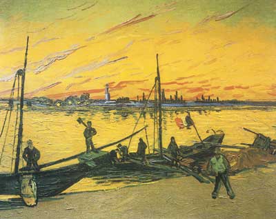 riproduzione-quadri-di Vincent Van Gogh Barche di carbone (spessa vernice Impasto)