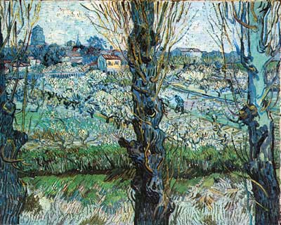 riproduzione-quadri-di Vincent Van Gogh Orchard in Bloom con Poplars - vernice Impasto spessa